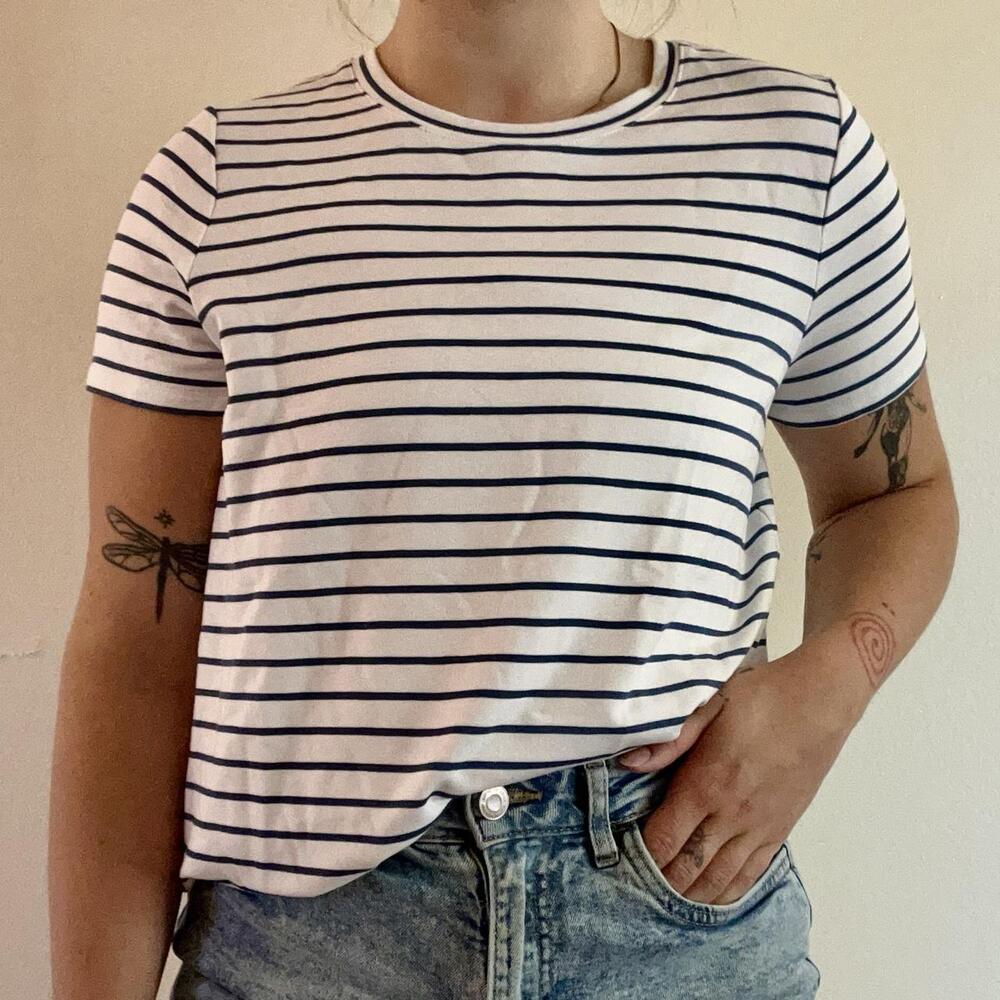 Liverpool basics Black & White Striped Tee - Size L